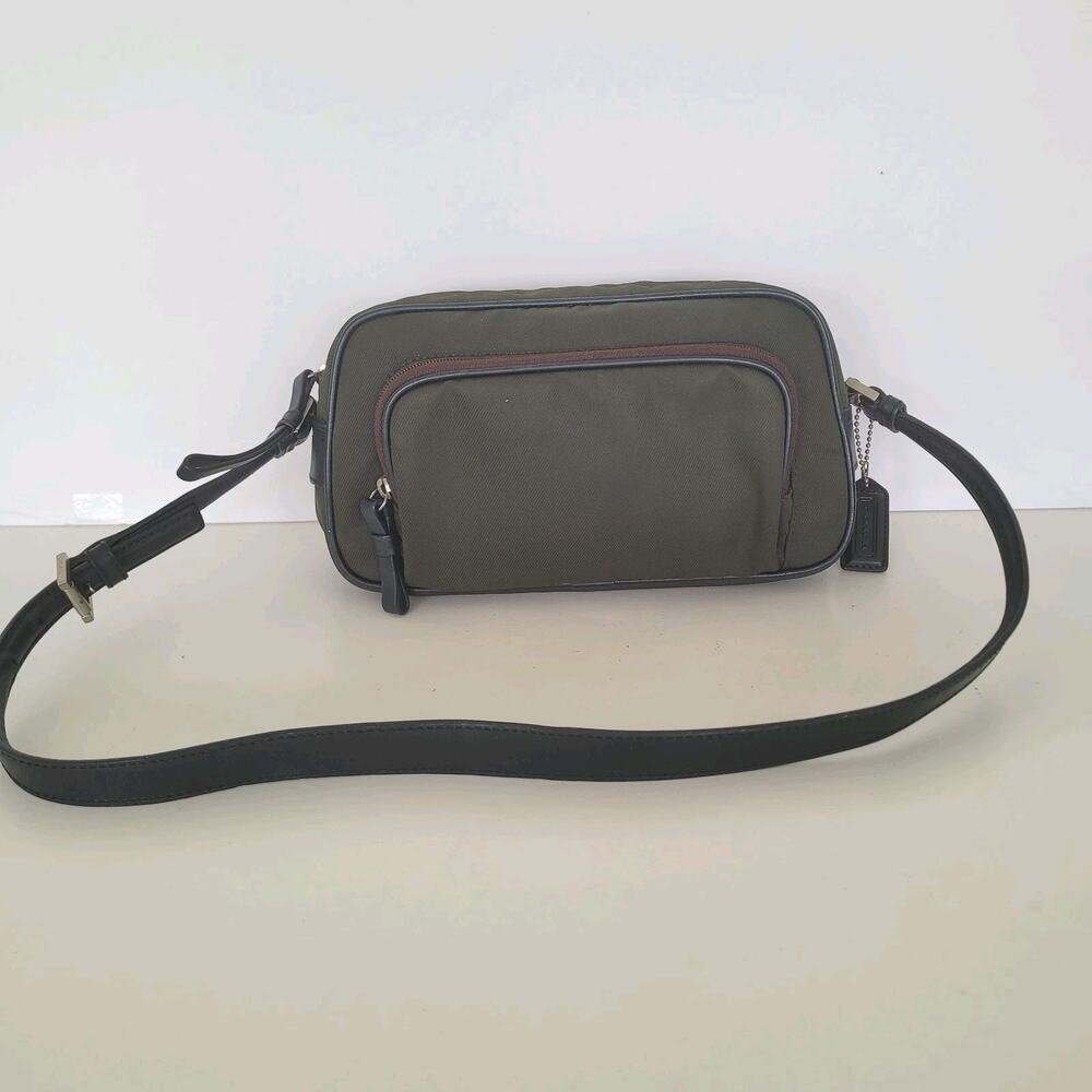Coach Vintage Nylon Leather Trim Small Green Shoulder Bag Purse Zip Sport